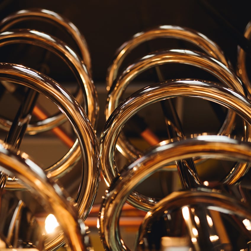 Abstract shot of spiraling copper tubes