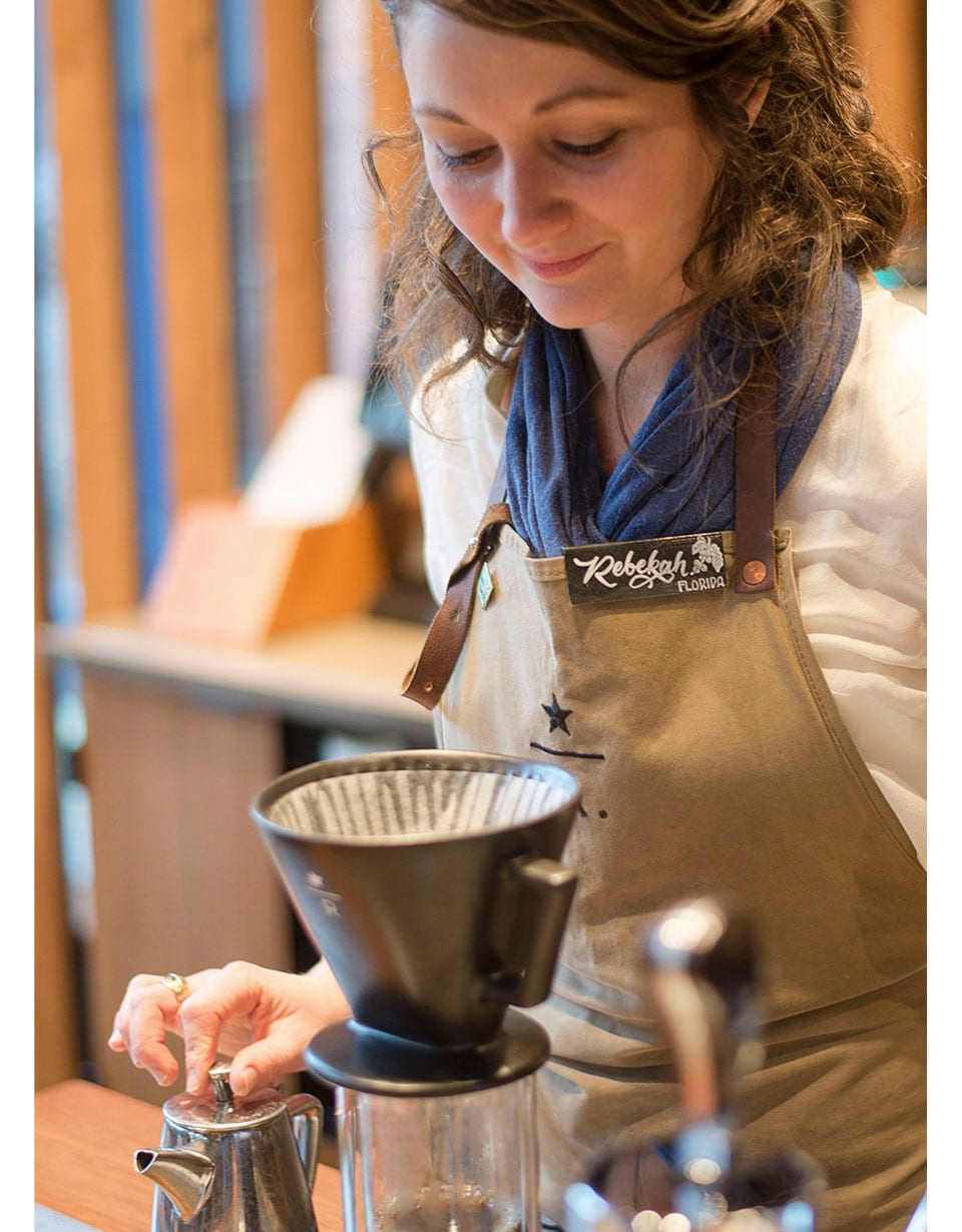 Process Of Making Pour Over Coffee Woman Hand Holding Kettle Over