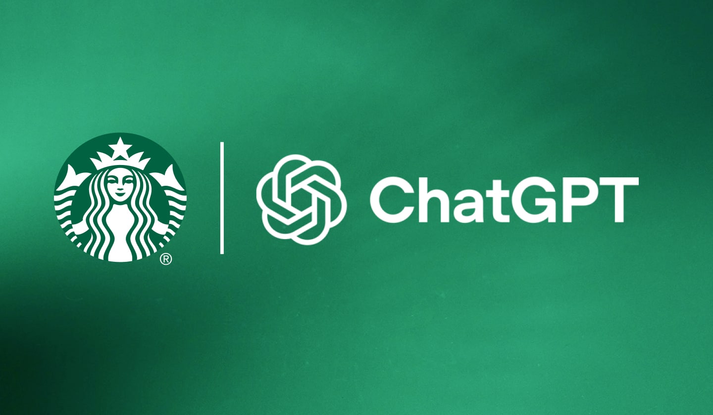 The Starbucks and ChatGPT logos side by side on a green background.