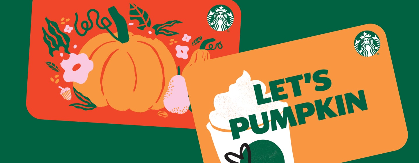 Two digital gift card designs with pumpkin-themed illustrations.