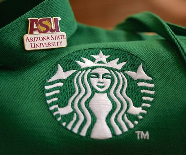 Starbucks green apron with ASU pin