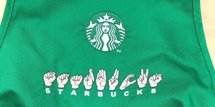 Starbucks Green Apron with sign language embroidery
