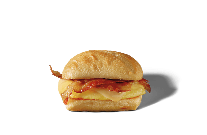 A bacon, gouda and egg breakfast sandwich
