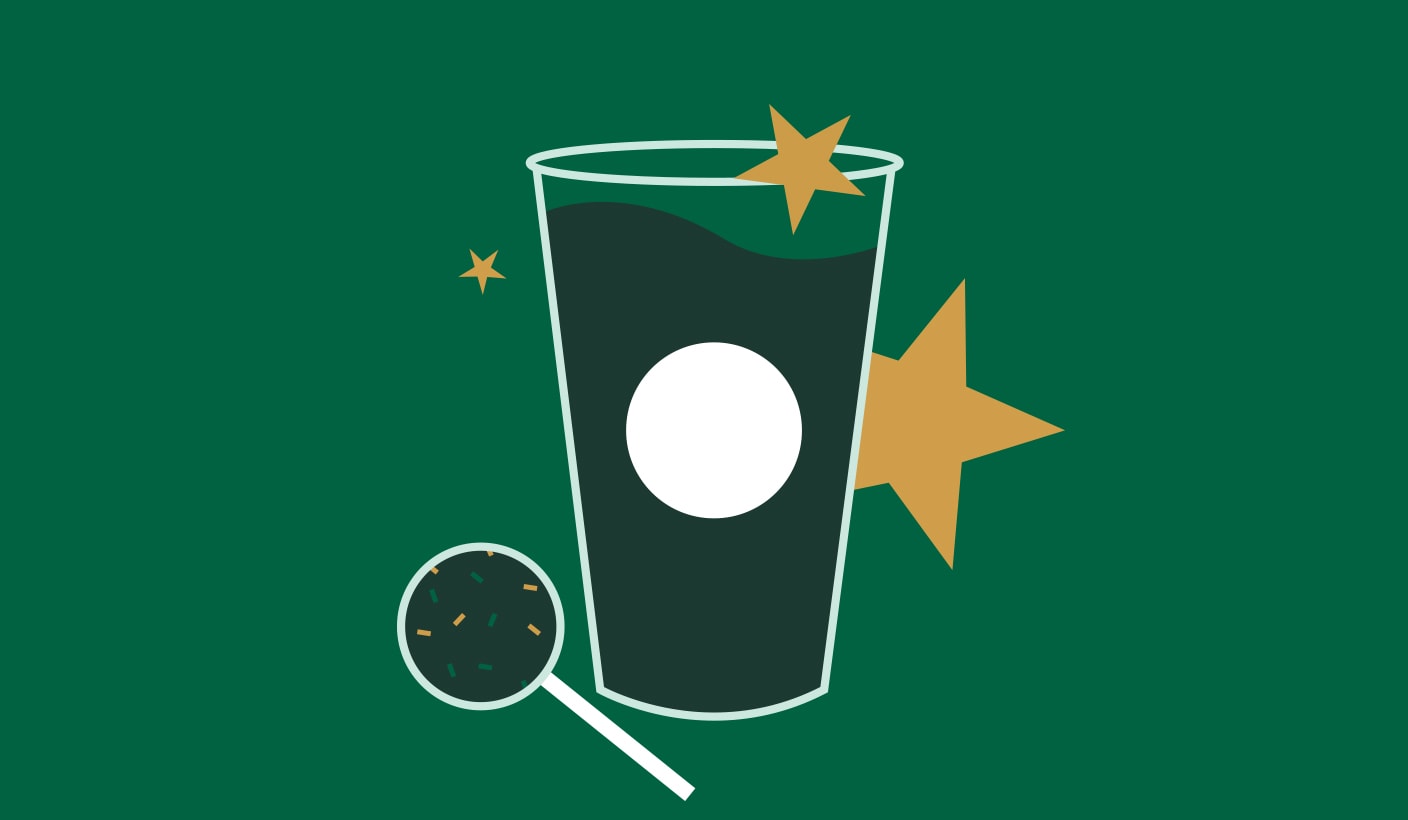 Outlined image of drink with stars and cake pop