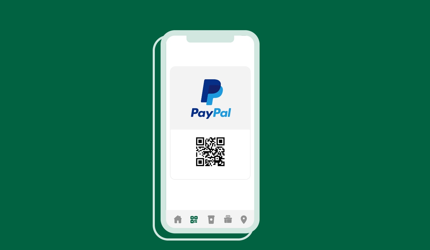 Outlined image of phone with PayPal logo and QR code