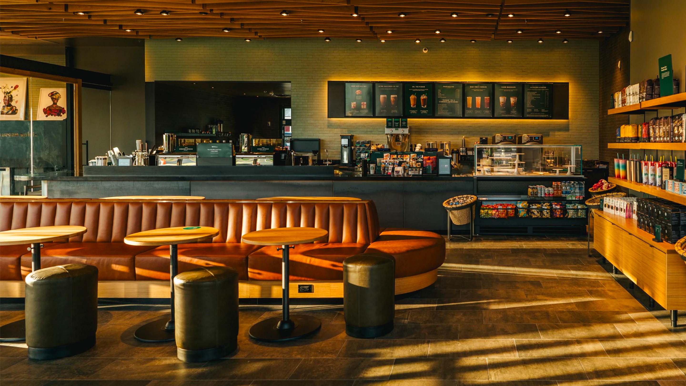 The interior of a Starbucks café