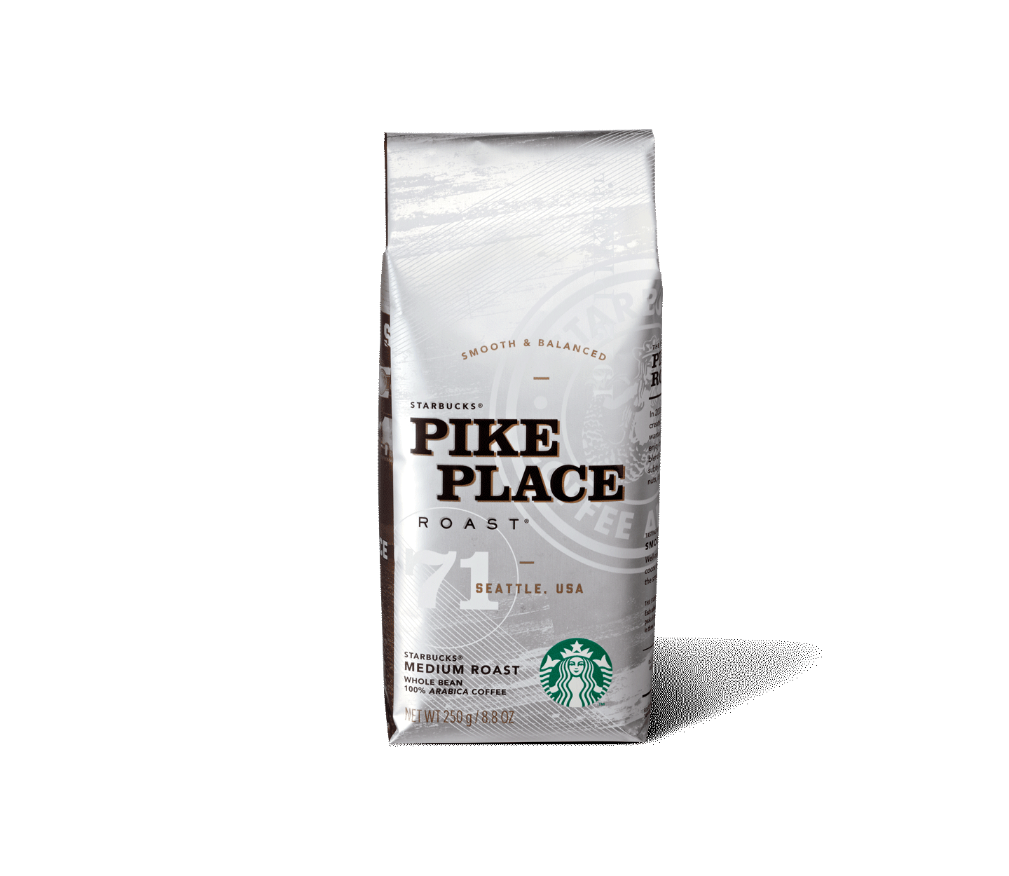 A bag of coffee sits on a green background.