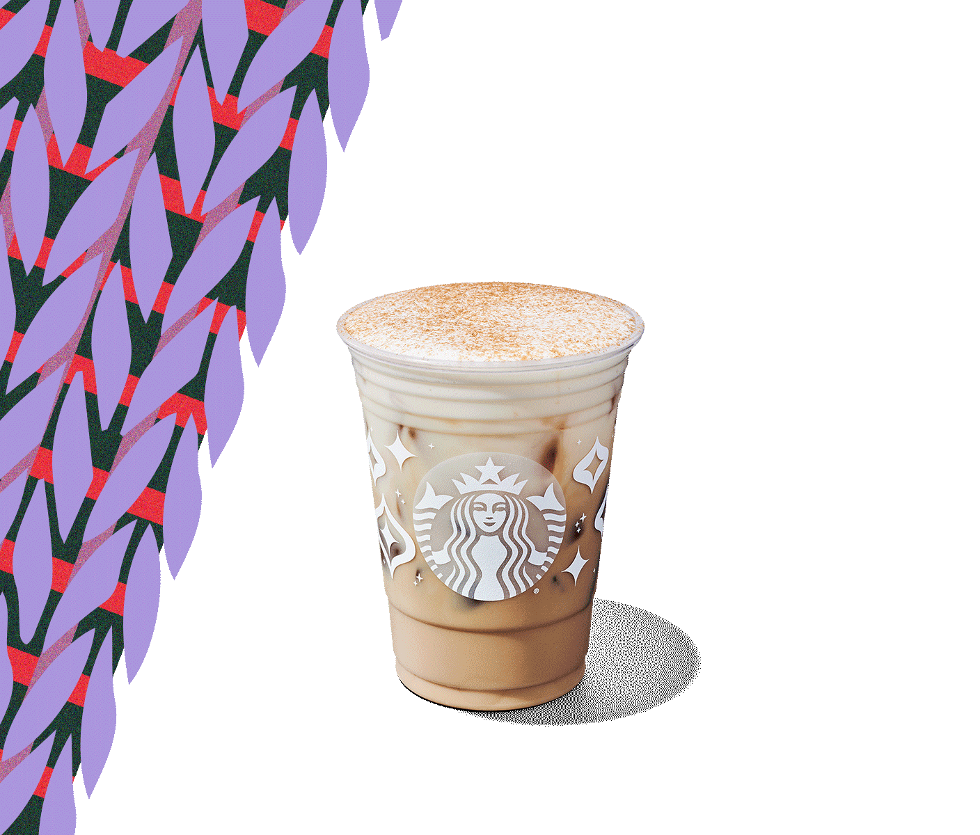 Creamy iced chai drink with a foamy topping in a clear to-go cup.