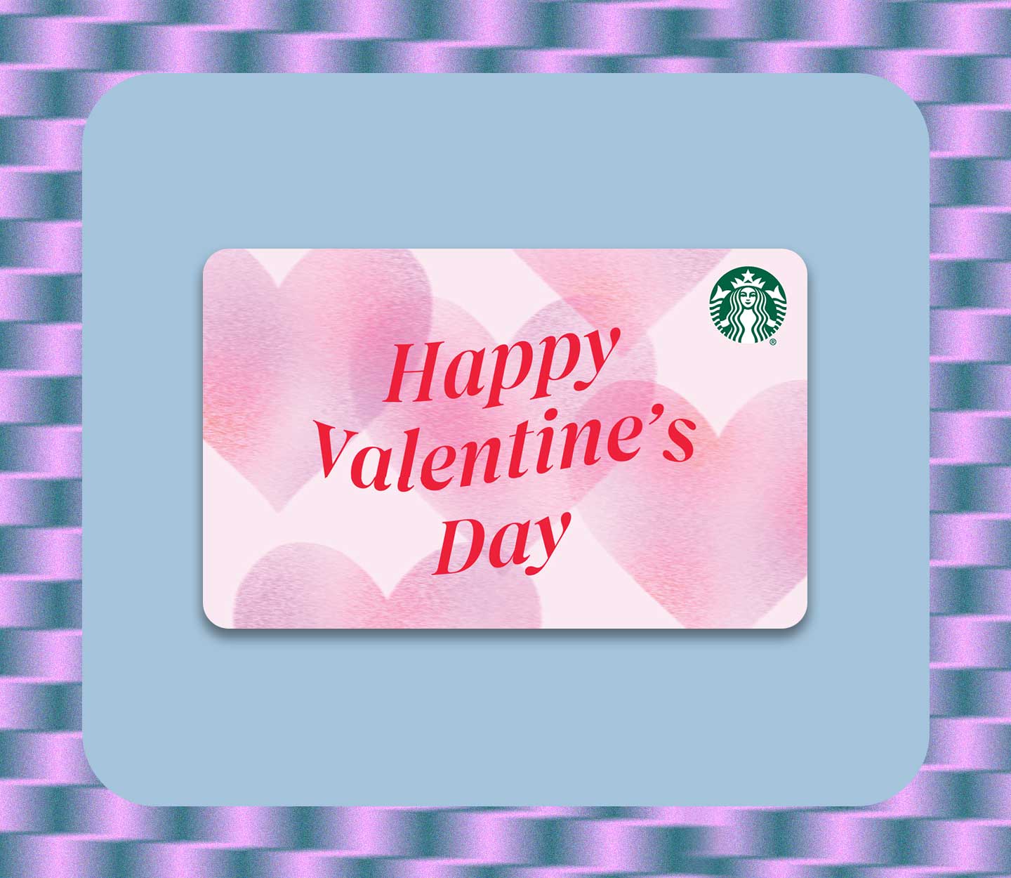 A gift card with pink hearts and the words “Happy Valentine’s Day” in large lettering.