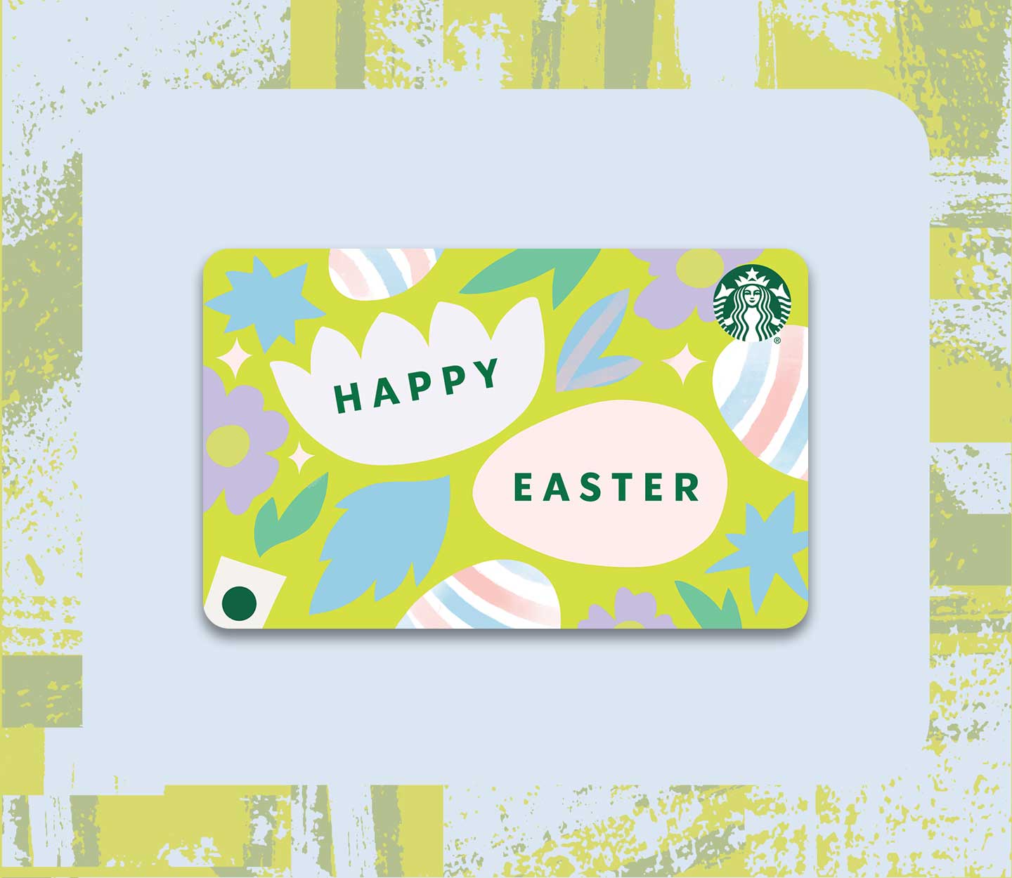 Gift card that reads HAPPY EASTER with an illustration of pastel-colored eggs.