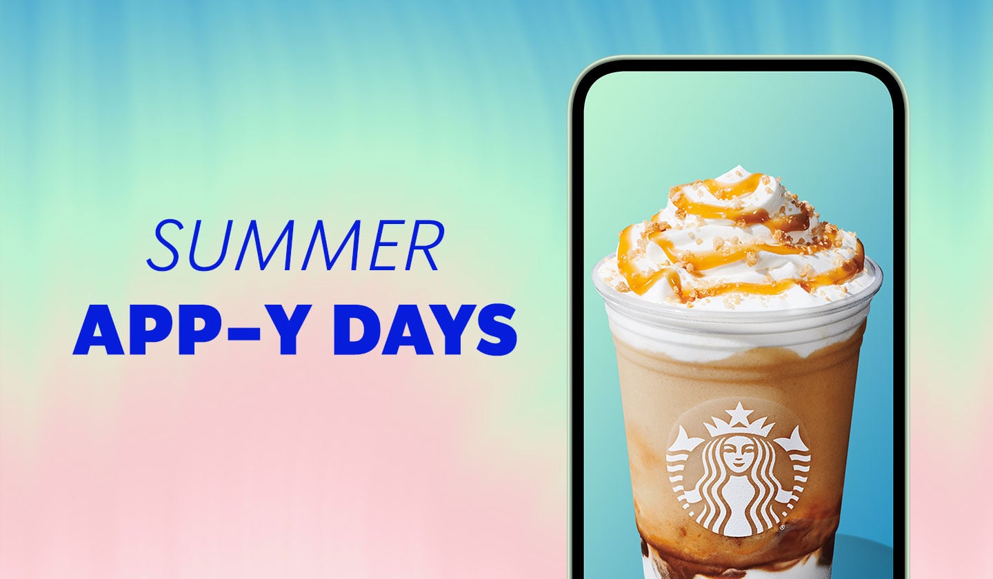 Summer App-y Days headline next to phone with beverage in it