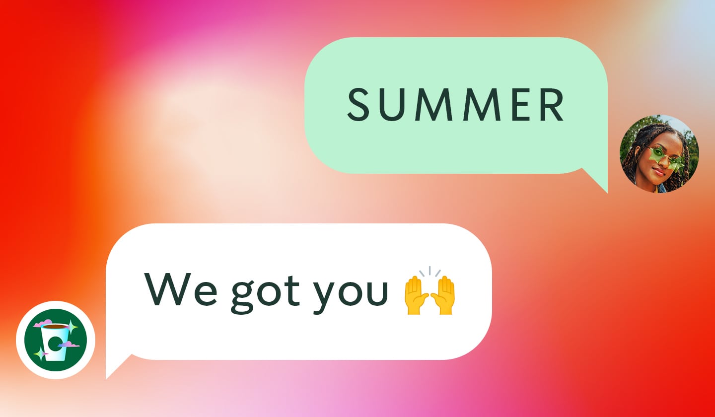 A text conversation between a customer and Starbucks announcing the summer.
