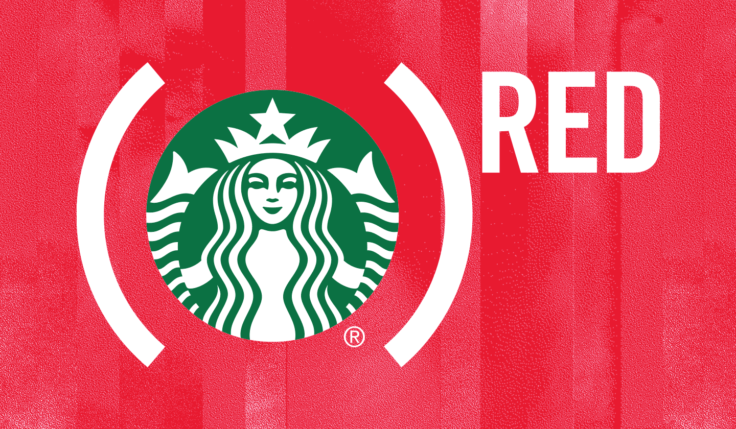 Red background with Starbucks (RED) logo