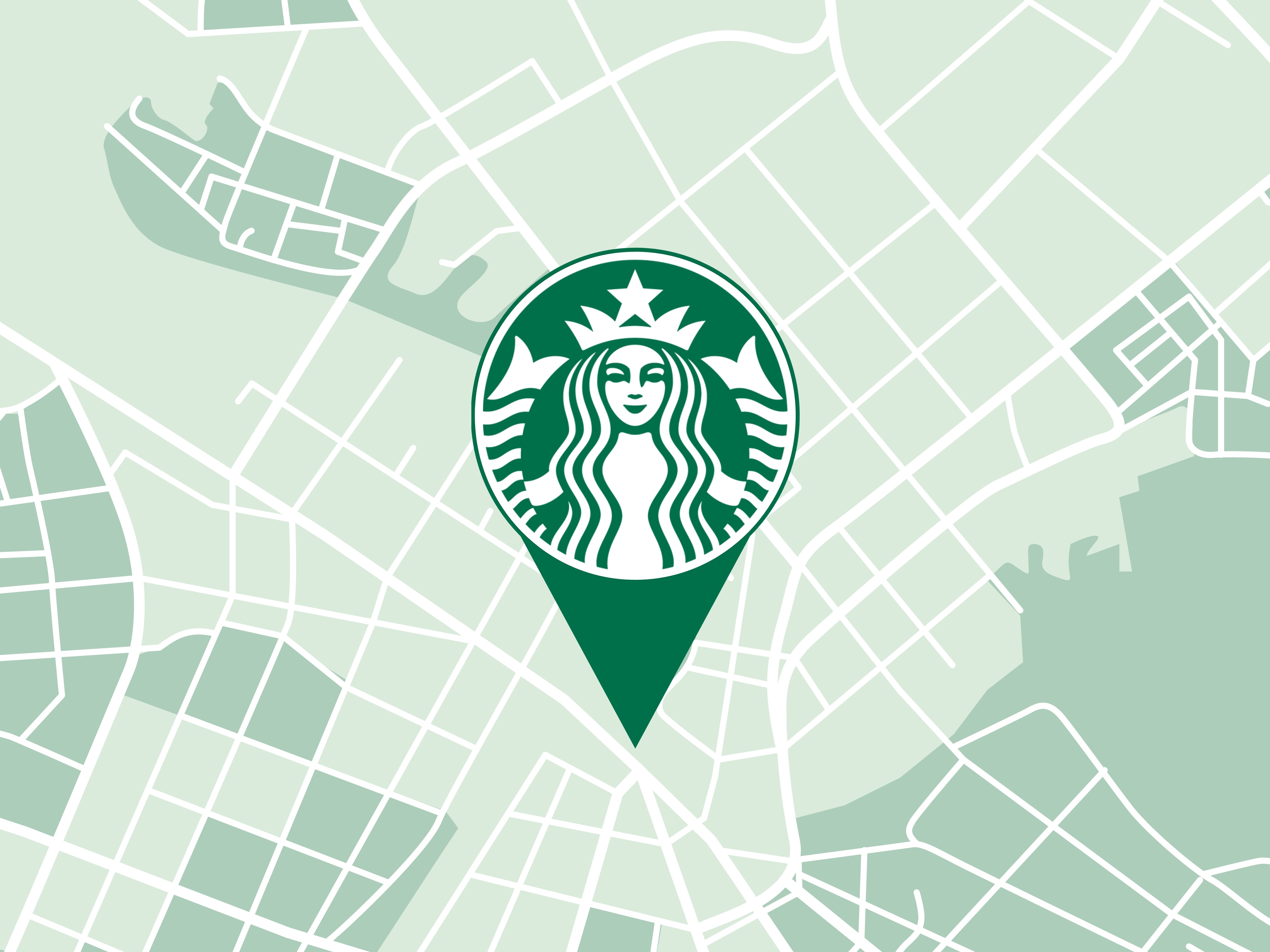 Generic map image with a Starbucks locator pin