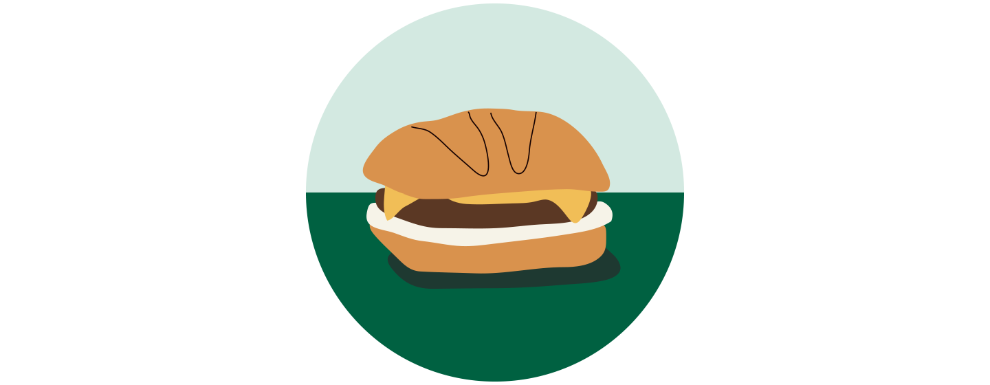 Illustration of a meatless sandwich sitting on a dark green surface