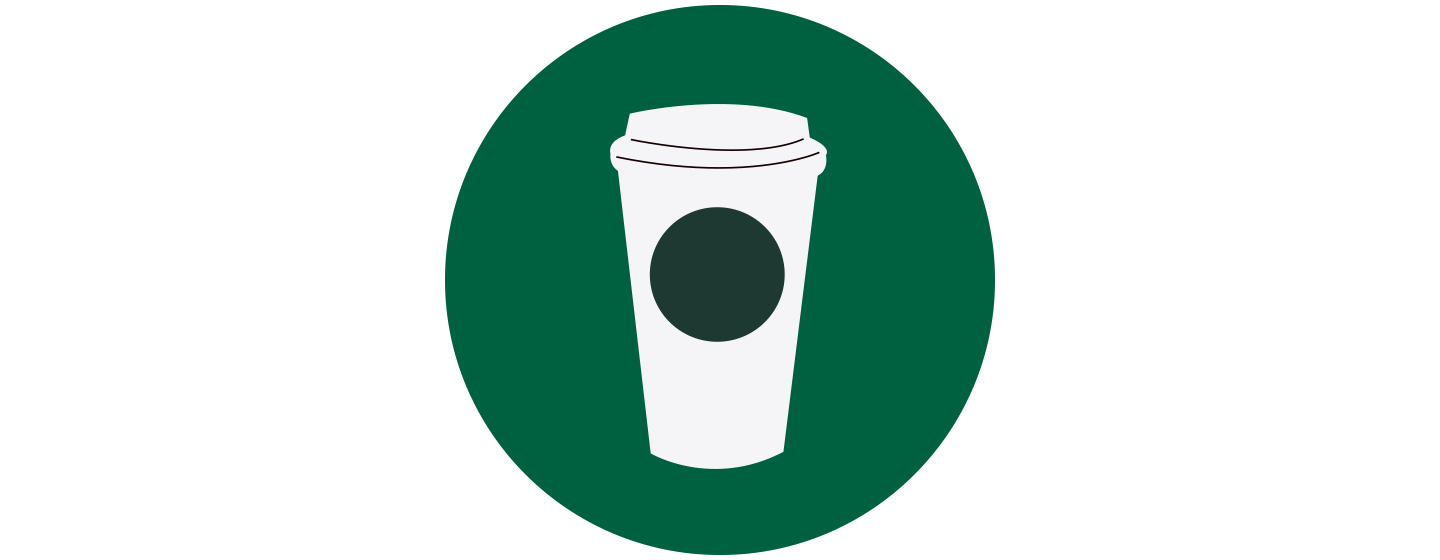 Illustration of a white to-go cup with a dot shape on its side