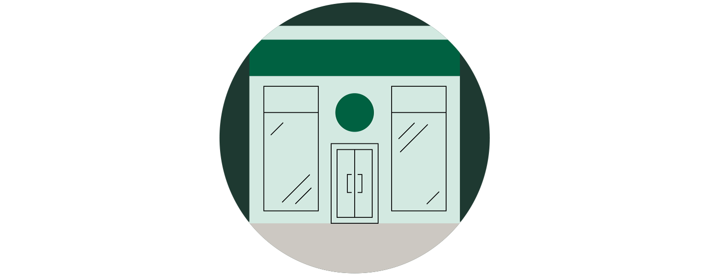 Minimalistic illustration of the front of a Starbucks store