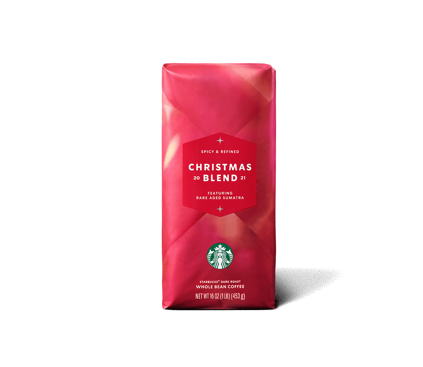Red coffee bag against a red background.