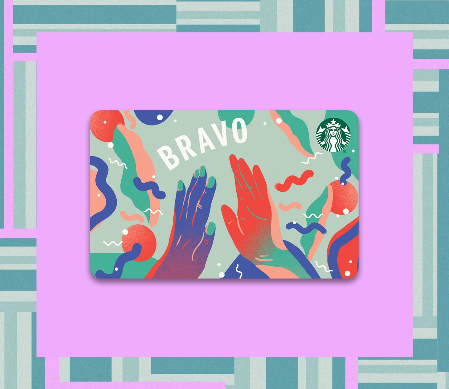 A gift card with the words “Above+Beyond=You” positioned over wavy, graphic lines.