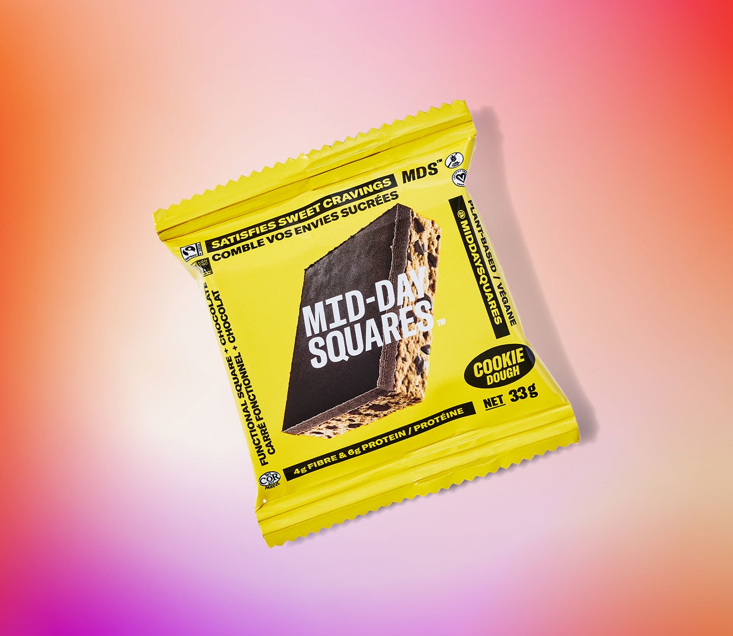 A packaged chocolaty treat that reads Mid-day squares.