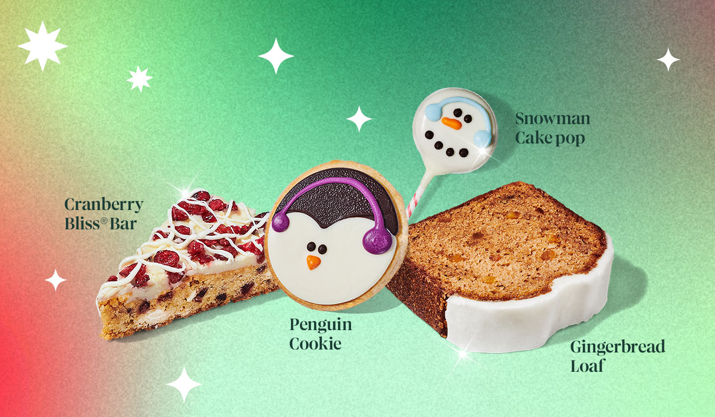 Cranberry Bliss Bar, Penguin Cookie, Gingerbread Loaf, Snowman Cake Pop | Starbucks holiday bakery items