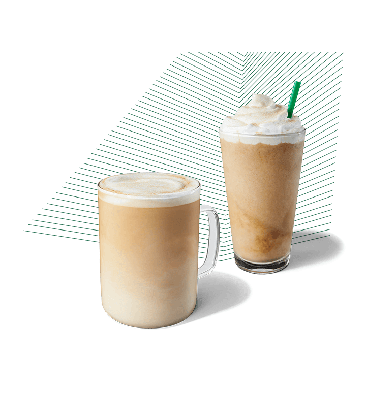 Latte au caramel écossais fumé et Boisson frappée Frappuccino® au caramel écossais fumé.