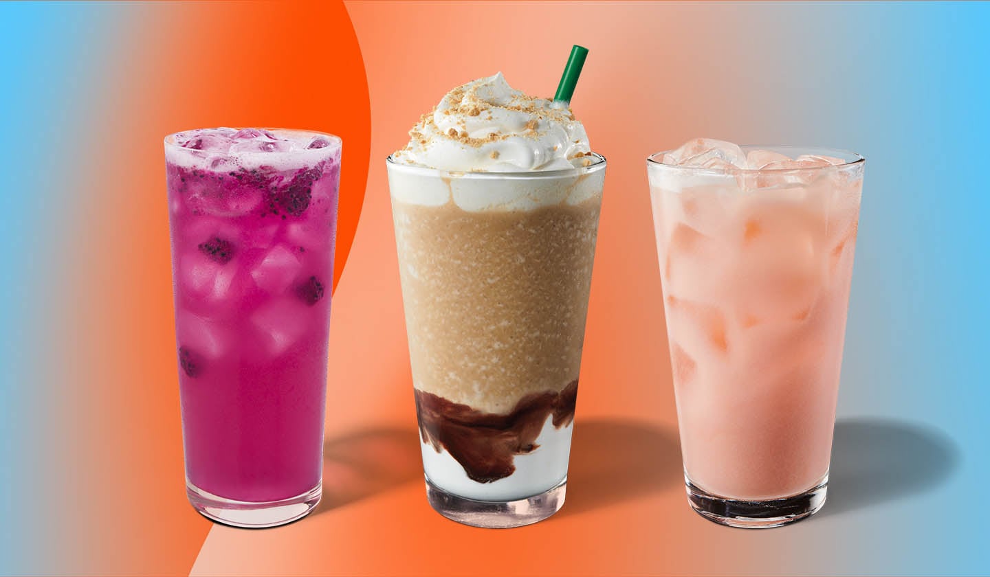 Trois boissons glacées alignées côte-à-côte dans des grands verre