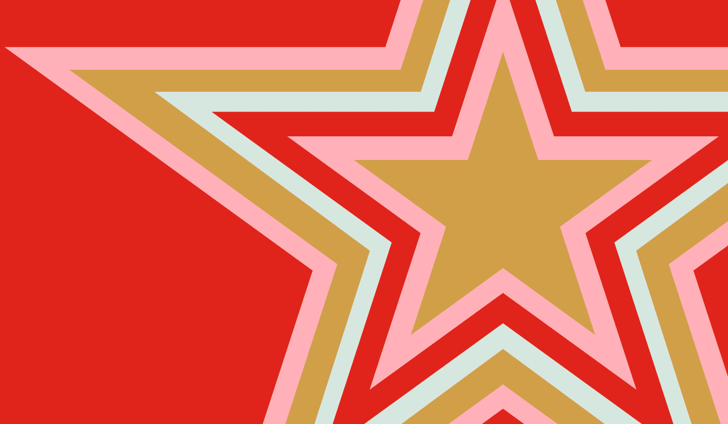 Une étoile de couleurs vives sur fond rouge.