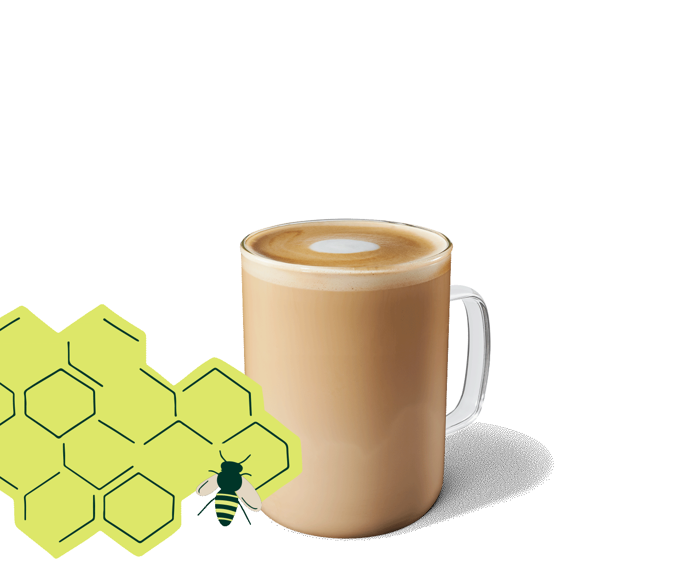 Flat White miel et boisson aux amandes dans une tasse en verre.