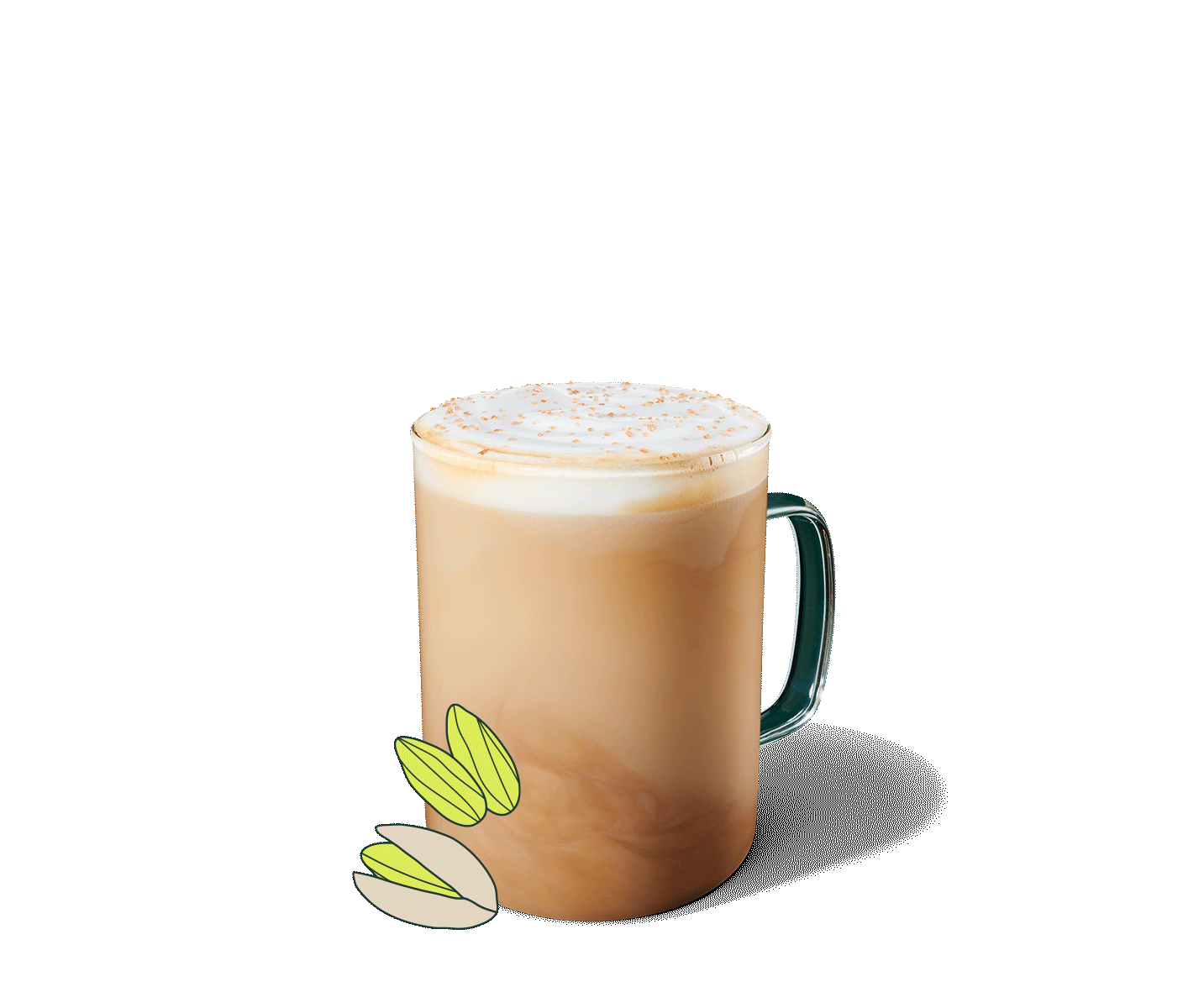 Latte à la pistache dans une tasse en verre.