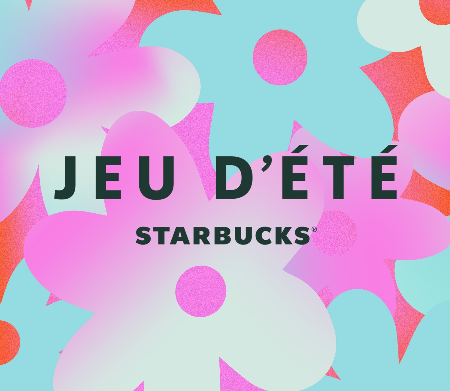 Logo Jeu d'été Starbucks® sur fond floral aux couleurs multiples.