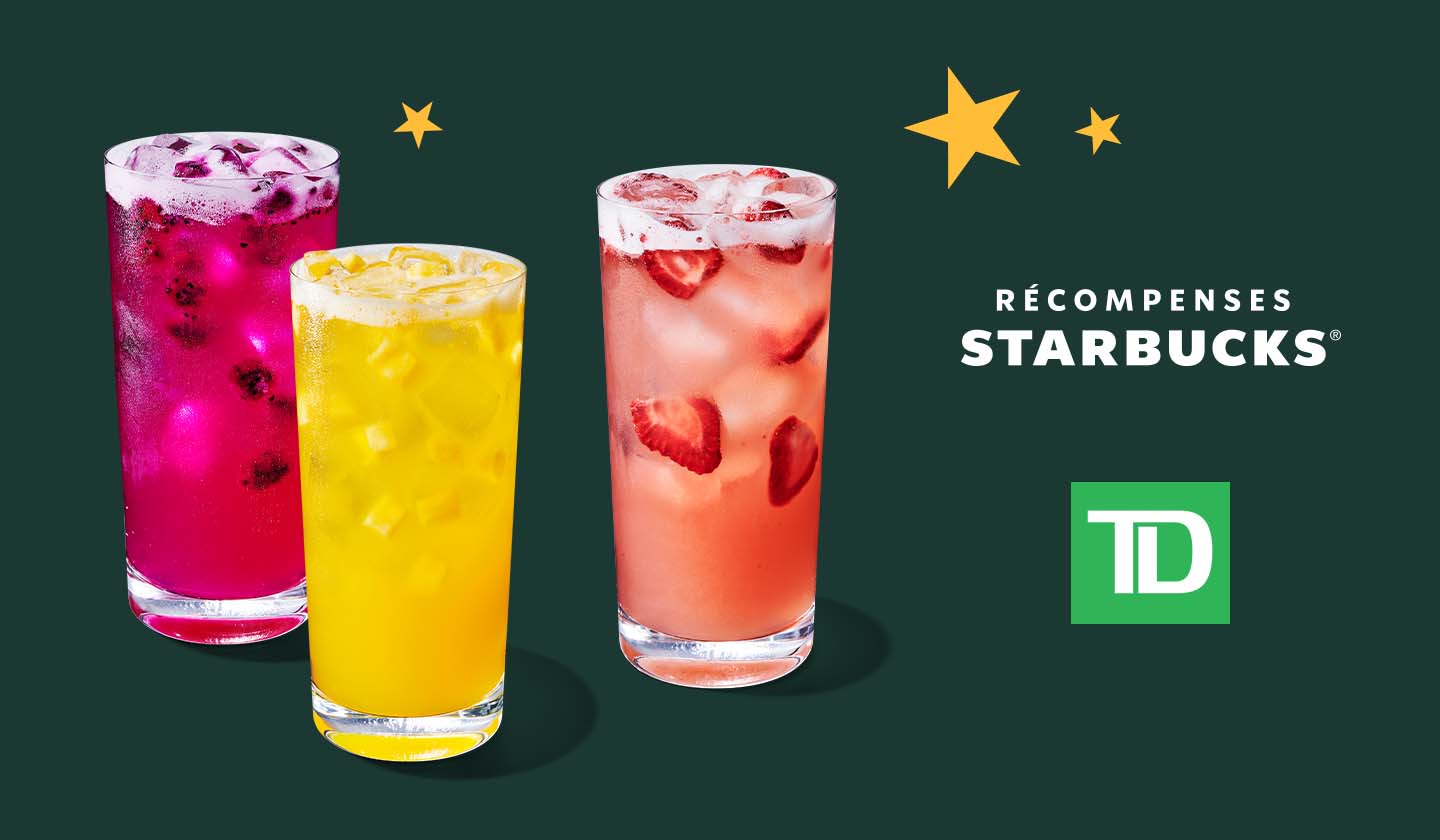 Des boissons Starbucks accompagnées d’étoiles et du logo TD.