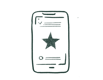 Téléphone mobile avec une étoile qui s'affiche à l'écran. Illustration.