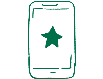 Mobile phone with a star on screen. Illustration.